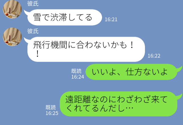 彼『何でこうなるんだ！』大雪で飛行機に間に合わず、イライラ→彼に怯えているとまさかのサプライズが待ち受けていた！