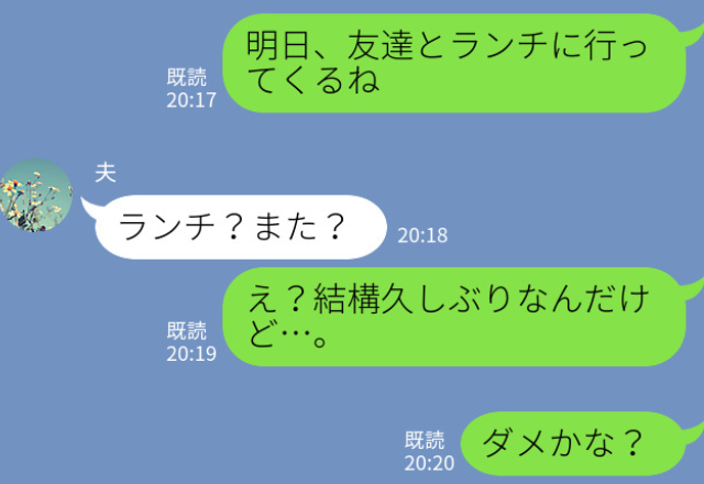 夫『また友達とランチ？我慢したら？』→妻「1回1000円のランチよ？」“毎日飲みに行っている”夫に、納得がいかない妻は反論する…！