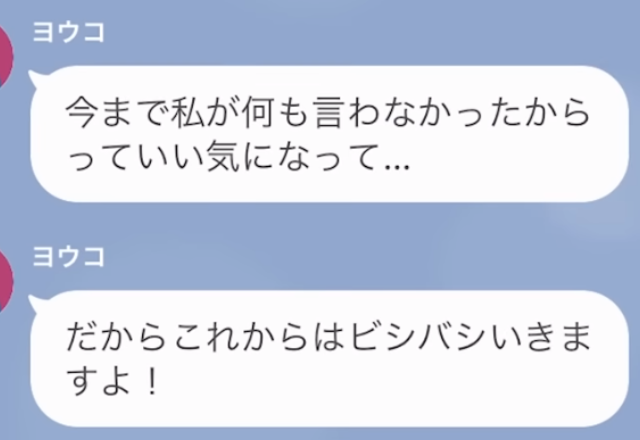 性悪な義母『これからはビシバシいきます！』反論すると火に油を注ぐ結果に！？⇒悪質な嫁いびりに【最後の警告】を言い渡す…【LINE】