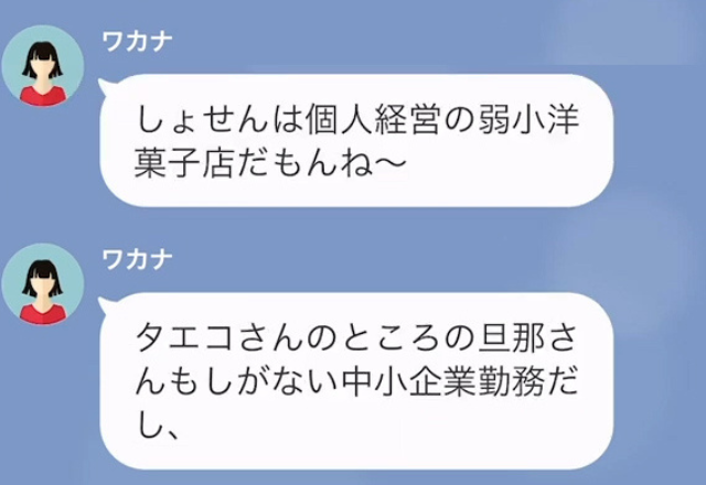 性悪ママ友「個人経営の弱小洋菓子店だもんね～」ランチ帰りに“料理の感想”でマウント炸裂！？→不快な発言で大ゲンカ寸前…【LINE】